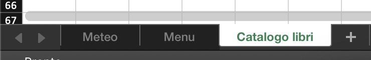 3 pulsanti corrispondenti ai 3 fogli presenti all'interno di Microsoft Excel: Catalogo libri, Meteo e Menu